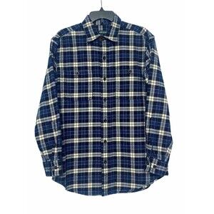 Orvis Perfect Flannel Blue / Black / White Plaid Heavy Style Button Up Medium